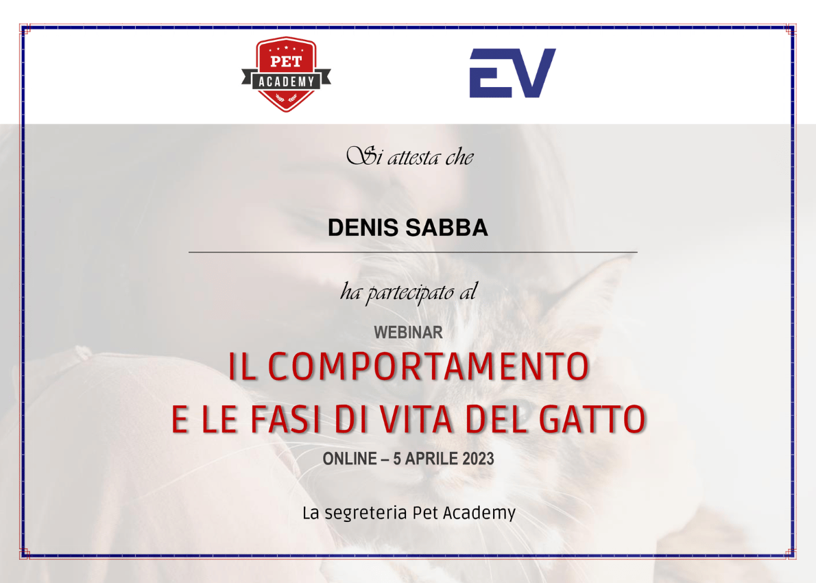 Attestato Denis Sabba Il comportamento e le fasi di vita del gatto